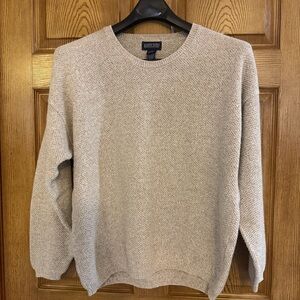 Lands End Mens L 100% Cotton Oatmeal Beige Textured Crewneck Sweater Neutral